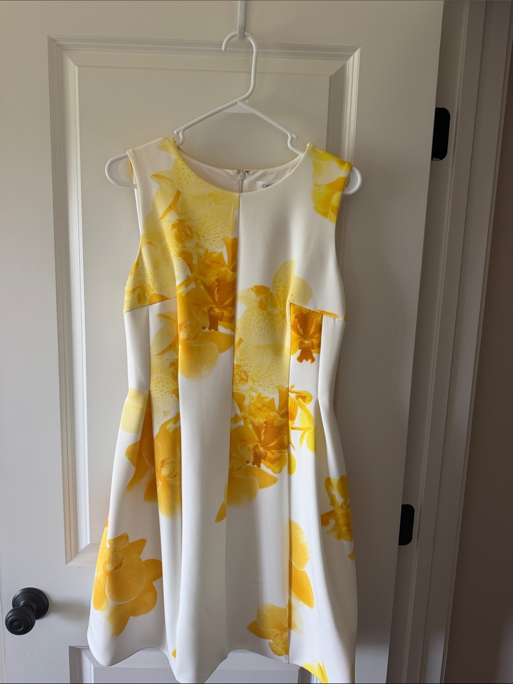 Calvin Klein White Dress with Yellow Floral Pattern